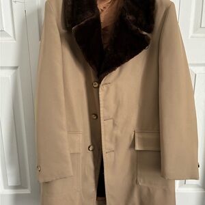 Vintage Sears Men’s store-Tan Trench Coat with Dark Brown Collar